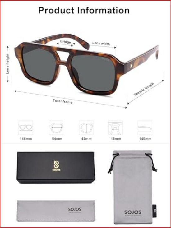Retro Aviator Sunglasses Polarized Square Designer Inspired Shades
